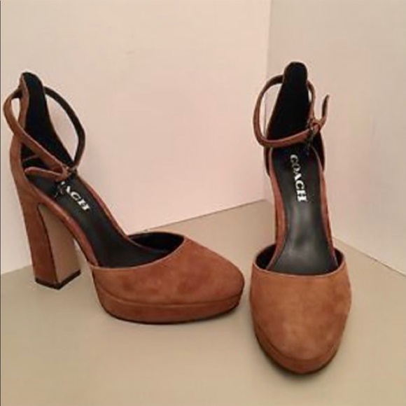 Coach Suede Platform Heels Ankle Strap NWT Size 8.5 - Picture 6 of 7